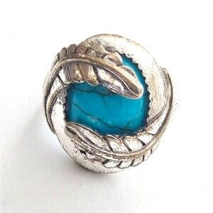 Silver Tone Turquoise Simulant Statement Ring Size 8.5 Southwestern Style Boho